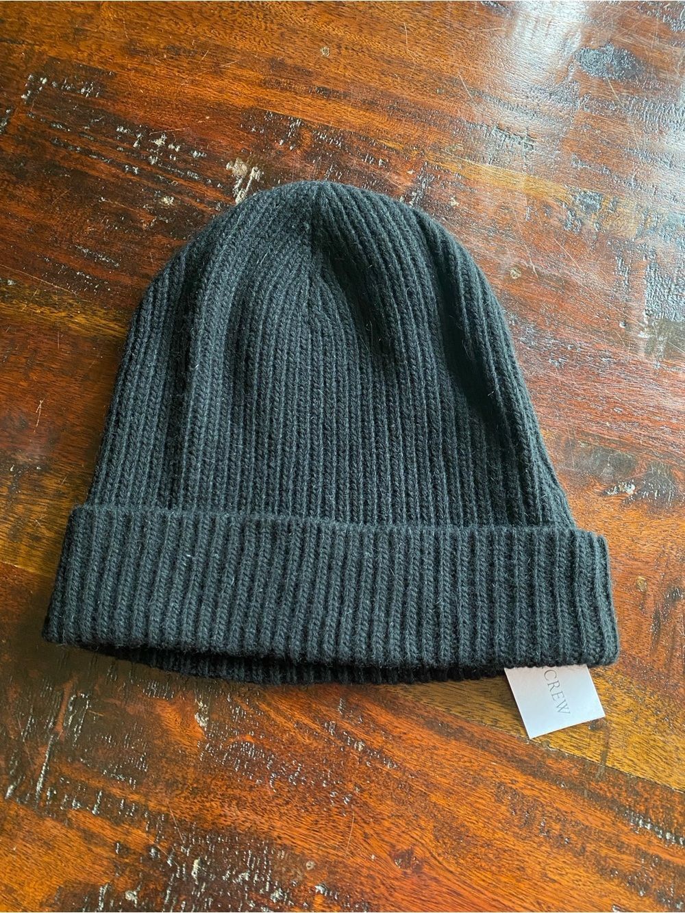 J. Crew ribbed beanie women’s hat folded cuff black wool rabbit hair cashmere